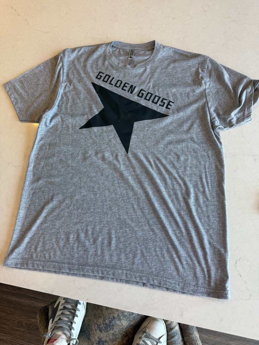 Next Level Apparel Grey T-Shirt with Black Golden Goose Branding